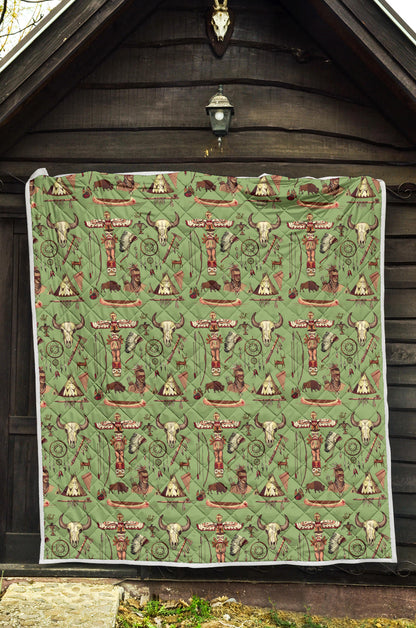 Native Indian Themed Design Print Quilt Bedspread