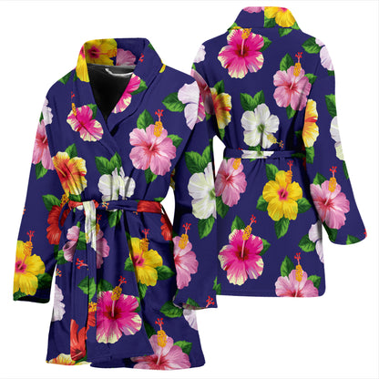 Hibiscus Colorful Print Design LKS301 Women Bathrobe