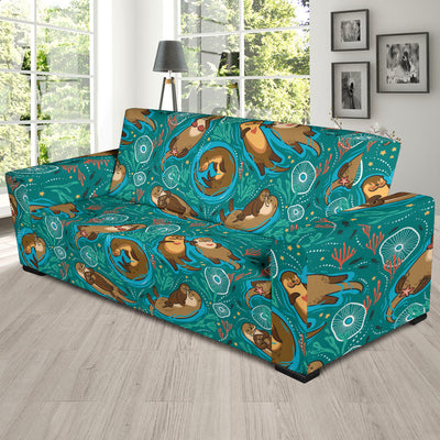 Sea Otter Pattern Print Design 01 Sofa Slipcover