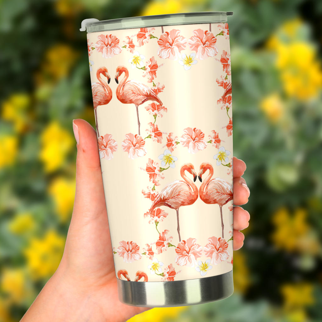 Flamingo Hibiscus Print Pattern Tumbler