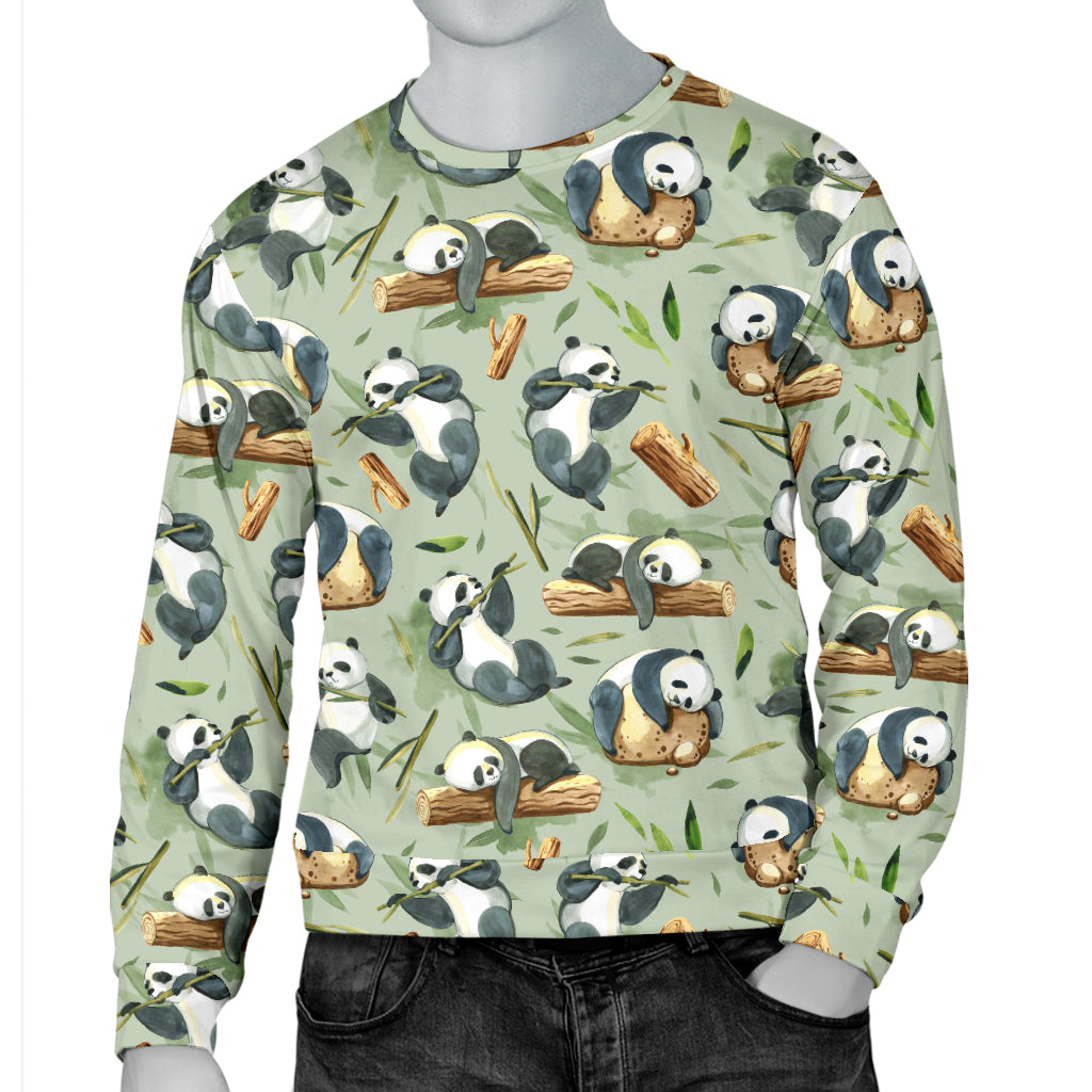 Panda Bear Design Bamboo Print Men Long Sleeve Sweatshirt