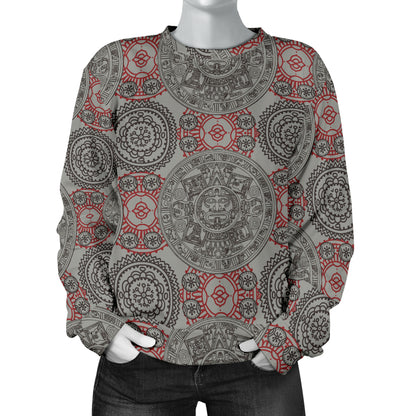 Calendar Aztec Style Print Pattern Women Long Sleeve Sweatshirt