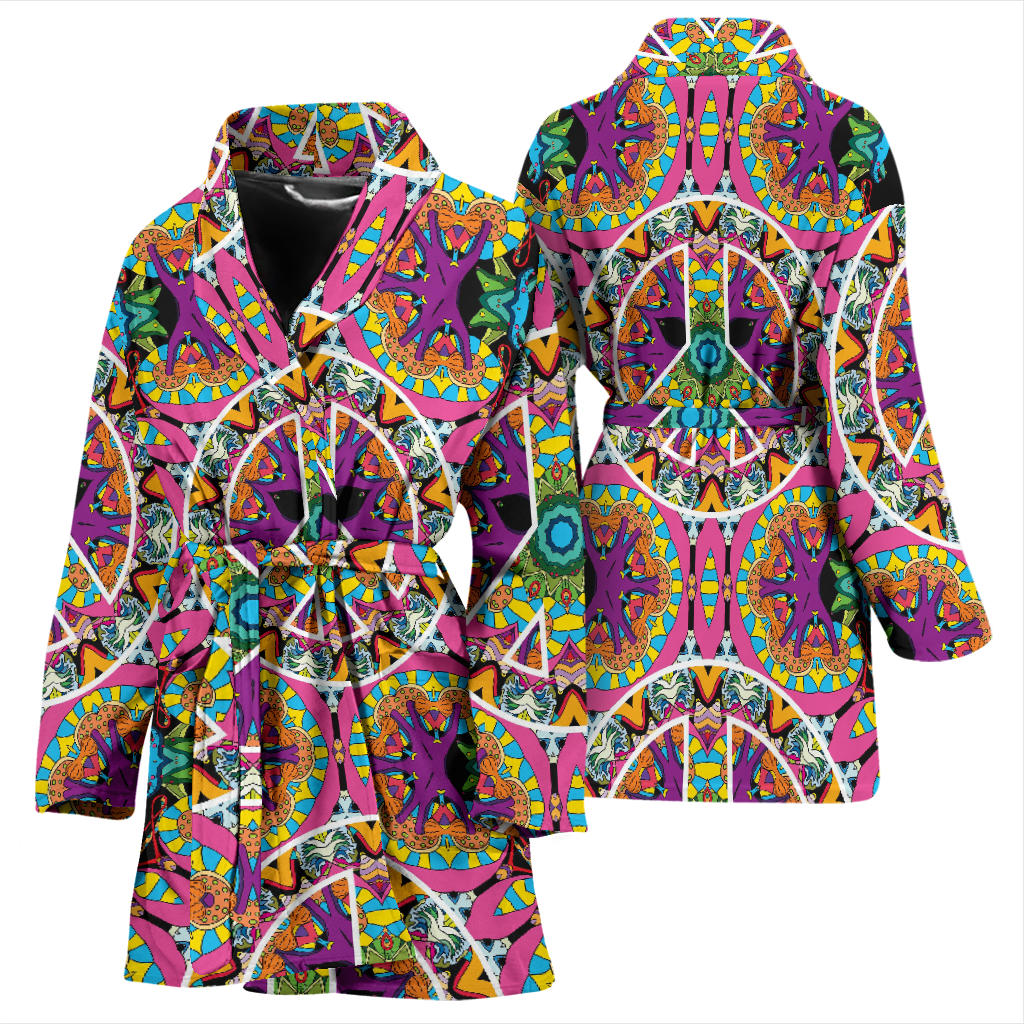 Peace Sign Pattern Print Design A03 Women Bathrobe