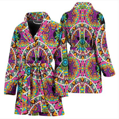 Peace Sign Pattern Print Design A03 Women Bathrobe
