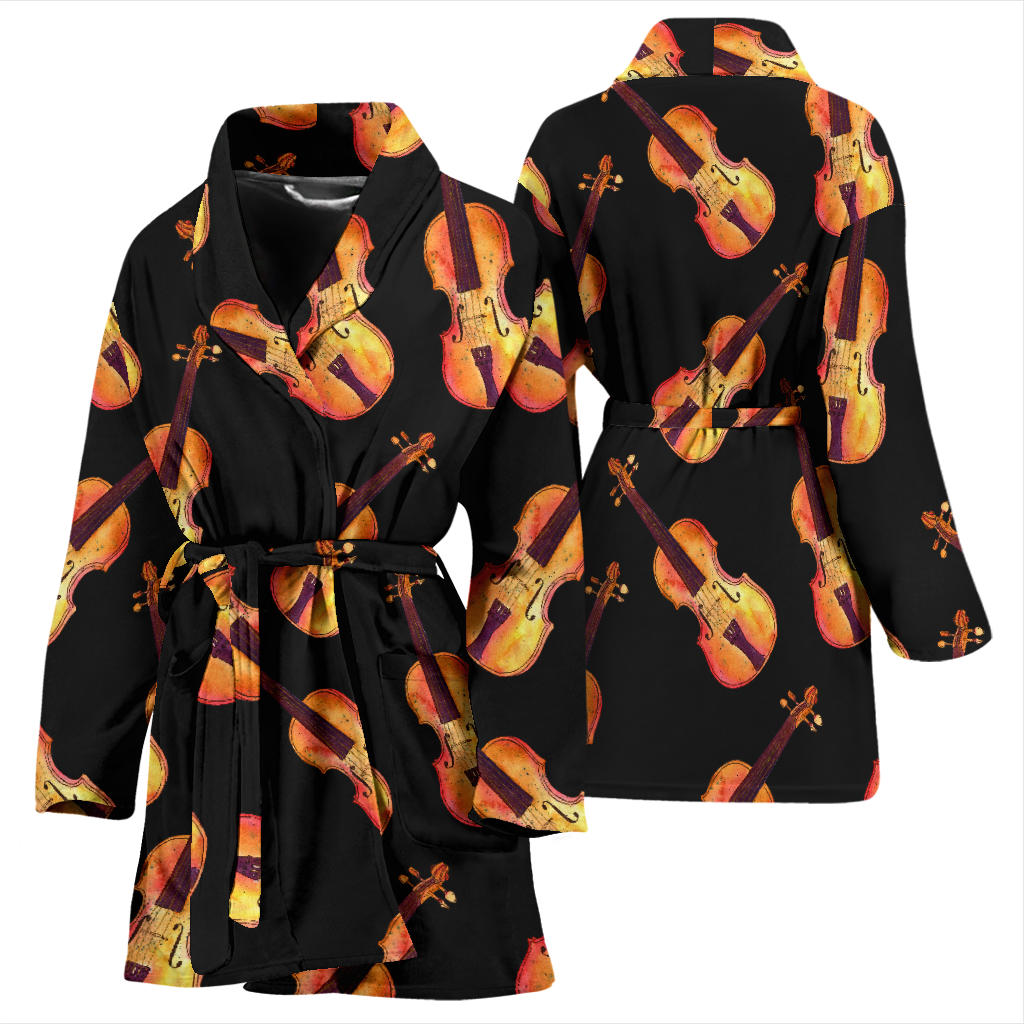 Violin Pattern Print Design 04 Women Bathrobe
