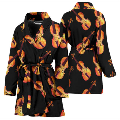 Violin Pattern Print Design 04 Women Bathrobe