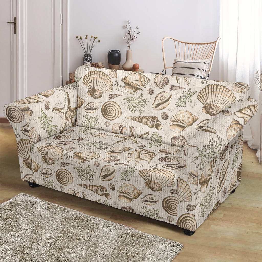 Seashell Print Design LKS304 Loveseat Couch Slipcover
