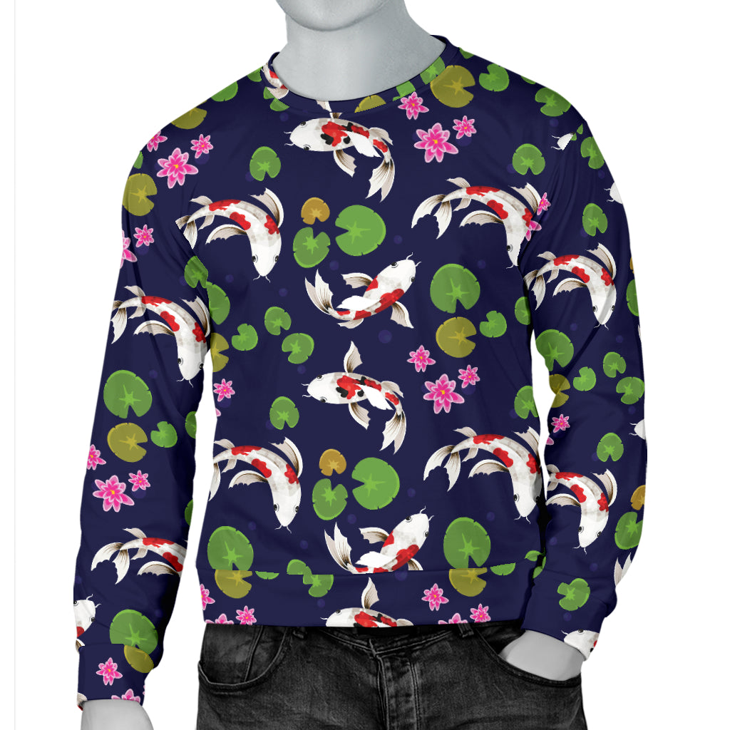 Koi Carp Pattern Design Themed Print Men Long Sleeve Sweatshirt