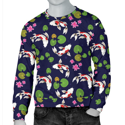 Koi Carp Pattern Design Themed Print Men Long Sleeve Sweatshirt