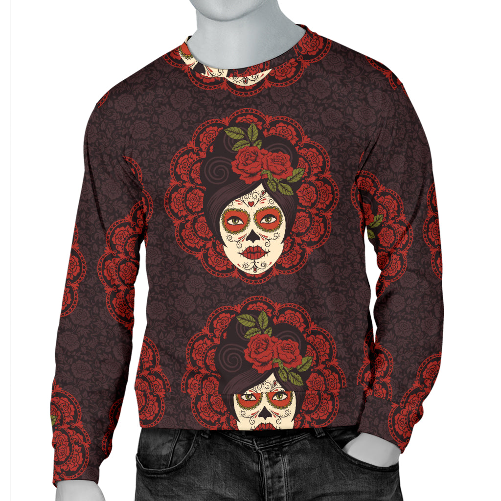 Day of the Dead Mexican Girl Men Long Sleeve Sweatshirt