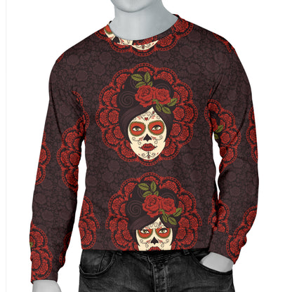 Day of the Dead Mexican Girl Men Long Sleeve Sweatshirt