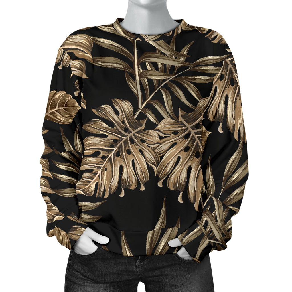Brown Tropical Palm Leaves Women Long Sleeve Sweatshirt