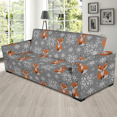 Knit Red Fox Pattern Print Design 02 Sofa Slipcover