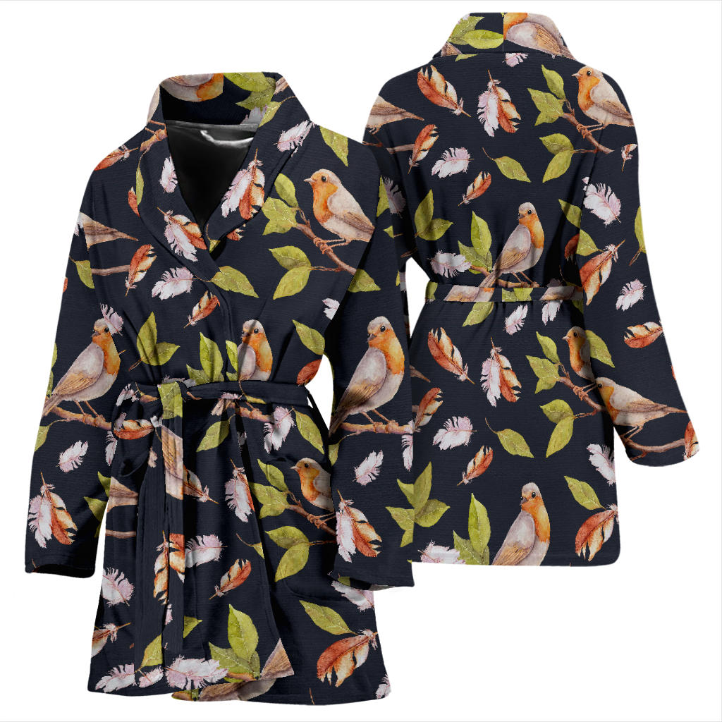Birds Pattern Print Design 02 Women Bathrobe
