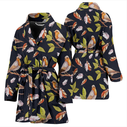 Birds Pattern Print Design 02 Women Bathrobe