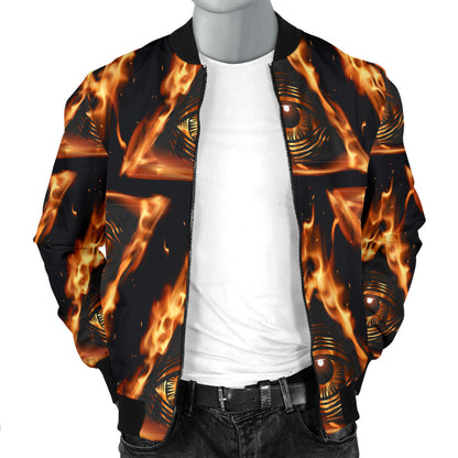 Eye of Horus in Flame Print Men Bomber Jacket