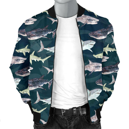 Shark Pattern Print Men Bomber Jacket
