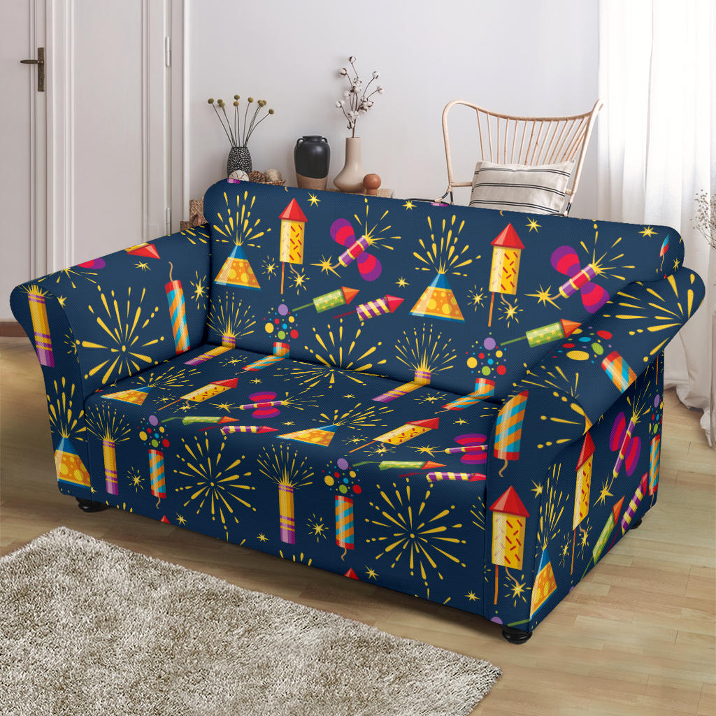 Firework Sparkling Rockets Print Design LKS306 Loveseat Couch Slipcover