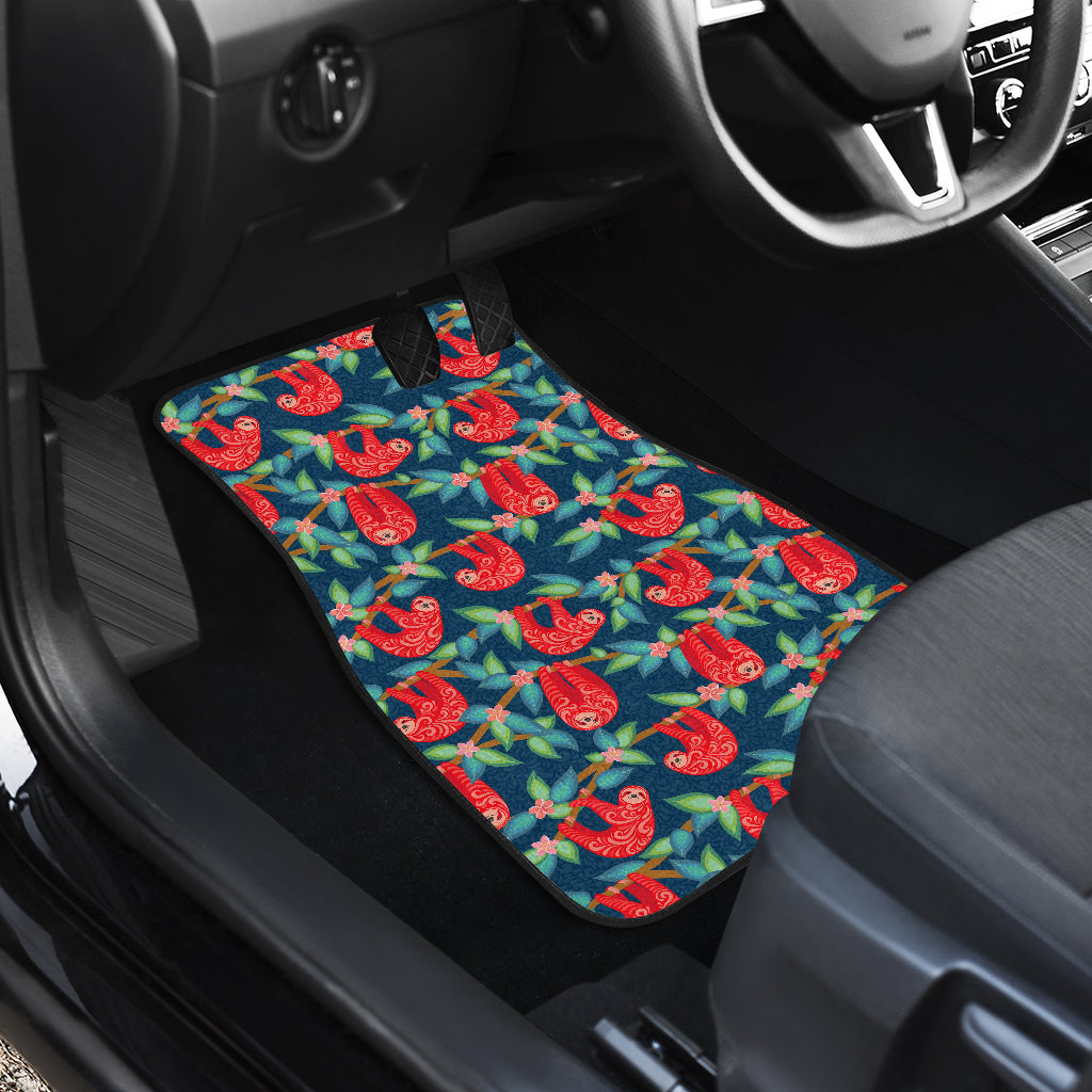 Sloth Red Design Themed Print Car Floor Mats Front Back