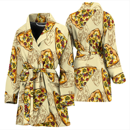 Pizza Pattern Print Design A01 Women Bathrobe