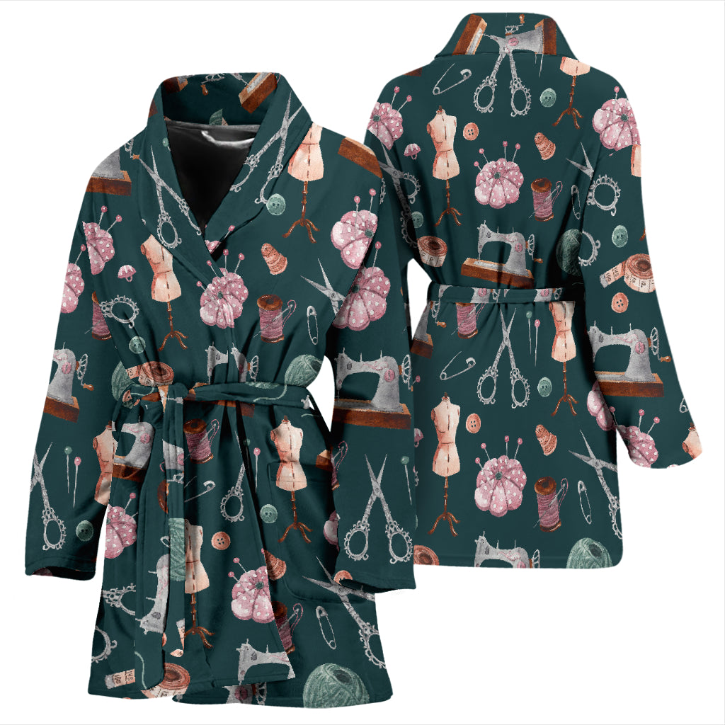 Sewing Equipment Print Design LKS307 Women Bathrobe