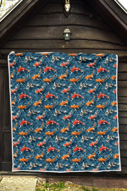 Koi Carp Water Design Themed Print Quilt Bedspread