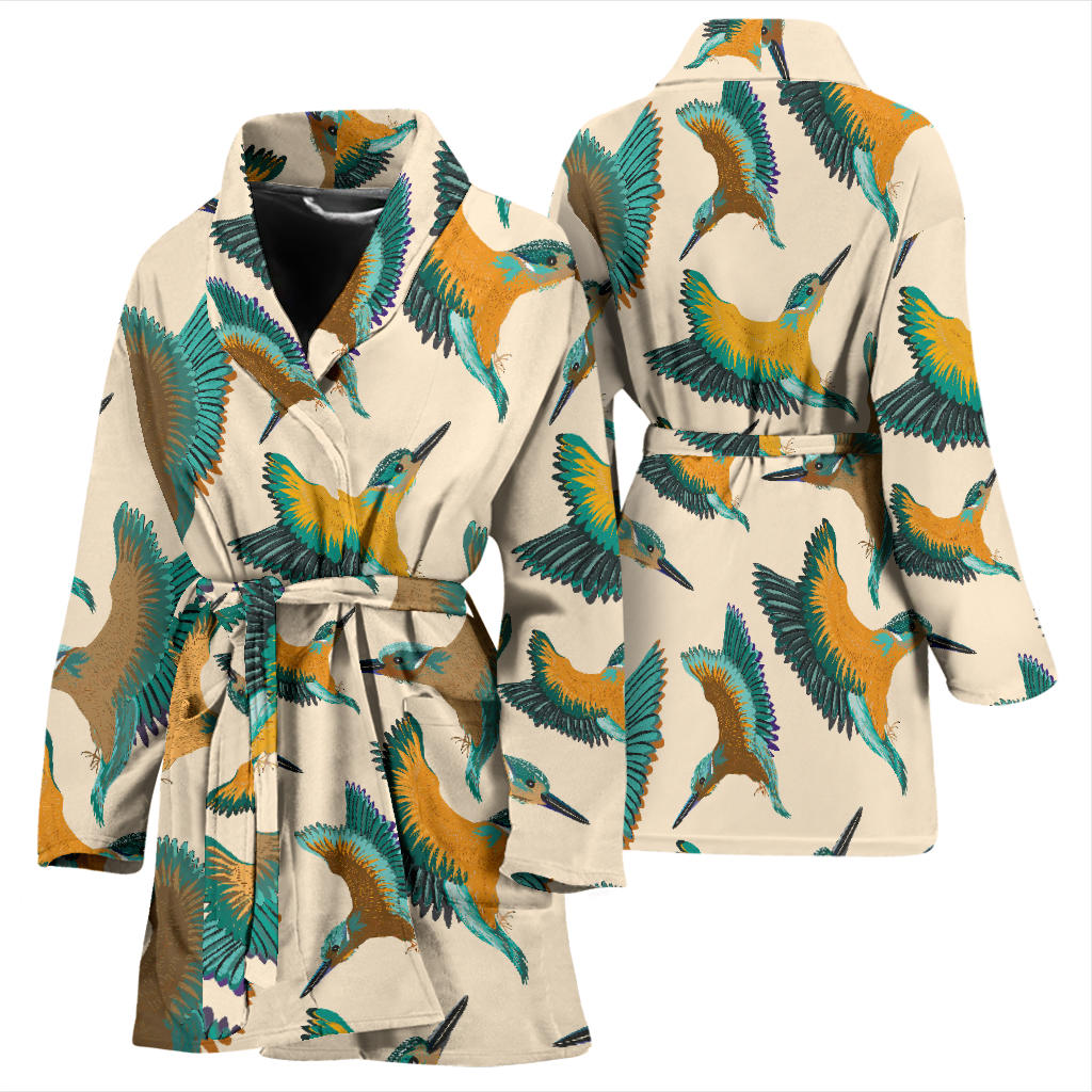 Kingfisher Pattern Print Design 02 Women Bathrobe