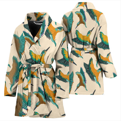 Kingfisher Pattern Print Design 02 Women Bathrobe