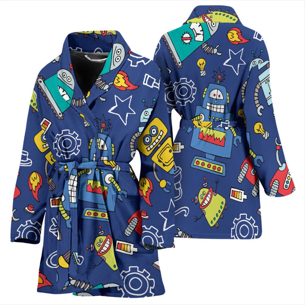 Robot Pattern Print Design A03 Women Bathrobe