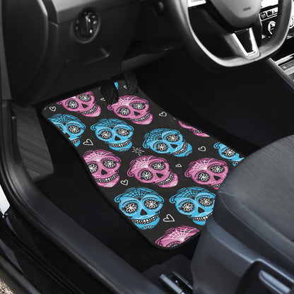 Day of the Dead Skull Print Pattern Car Floor Mats Front Back