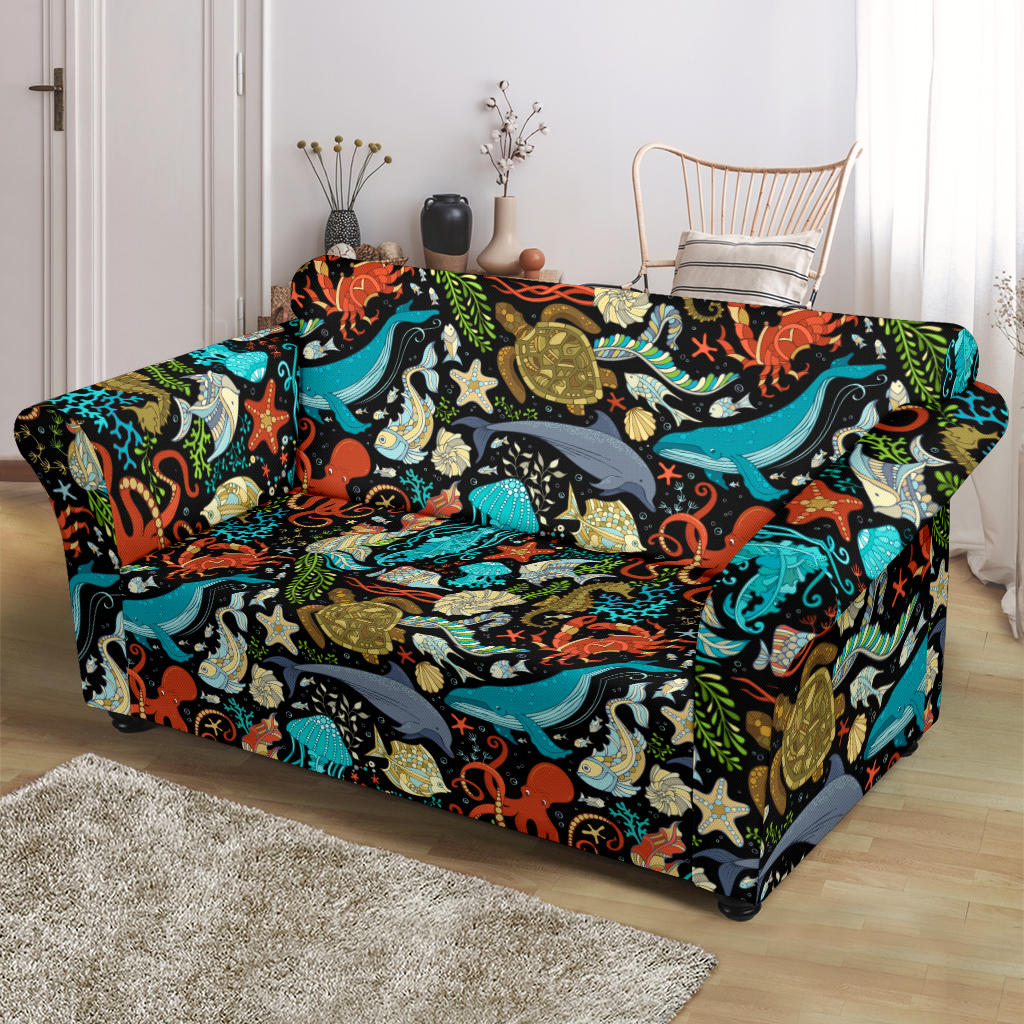 Underwater Animal Print Design LKS301 Loveseat Couch Slipcover