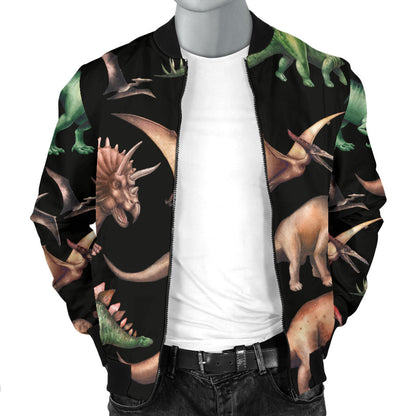 Dinosaur Print Pattern Men Bomber Jacket