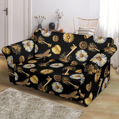 Steampunk Key Dragonfly Print Design LKS303 Loveseat Couch Slipcover