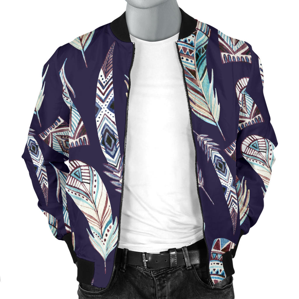 Feather Vintage Boho Design Print Men Bomber Jacket