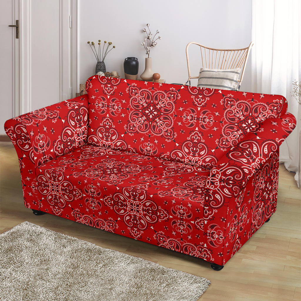Bandana Red Pattern Print Design LKS3010 Loveseat Couch Slipcover