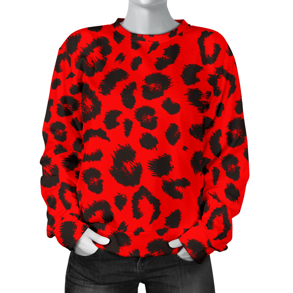 Leopard Red Skin Print Women Long Sleeve Sweatshirt