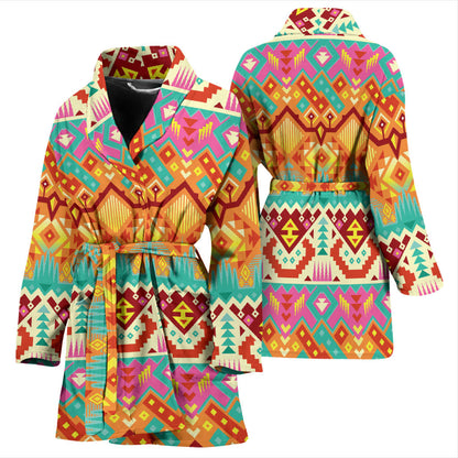 Aztec Pattern Print Design 03 Women Bathrobe
