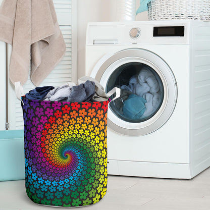 Flower Power Rainbow Spiral Print Laundry Basket