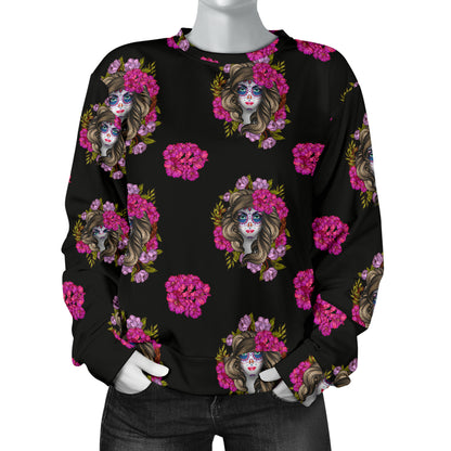 Day of the Dead Makeup Girl Women Long Sleeve Sweatshirt