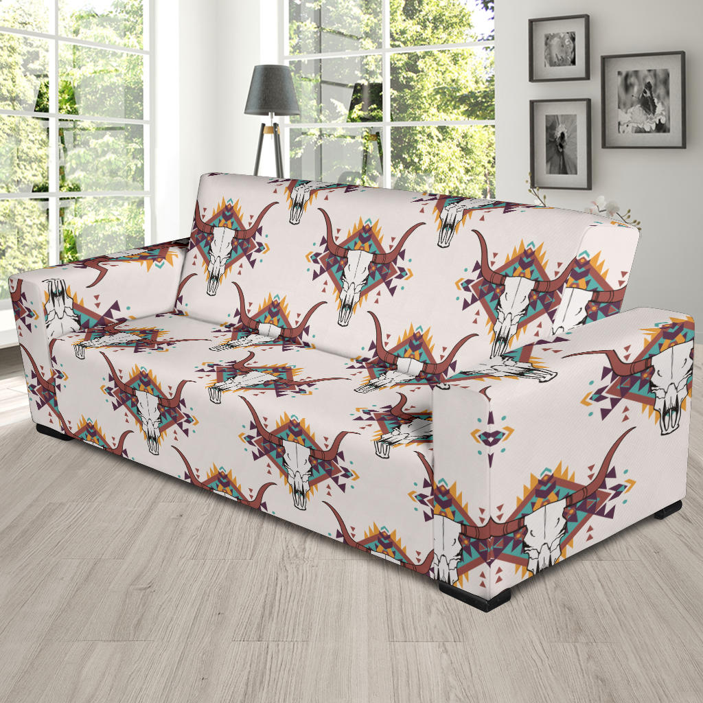 Buffalo Head Pattern Print Design 02 Sofa Slipcover