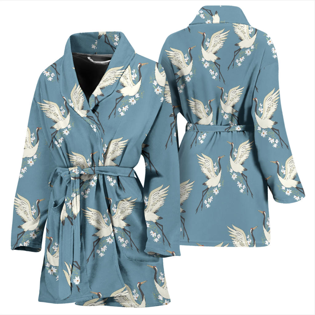 Crane Pattern Print Design 05 Women Bathrobe
