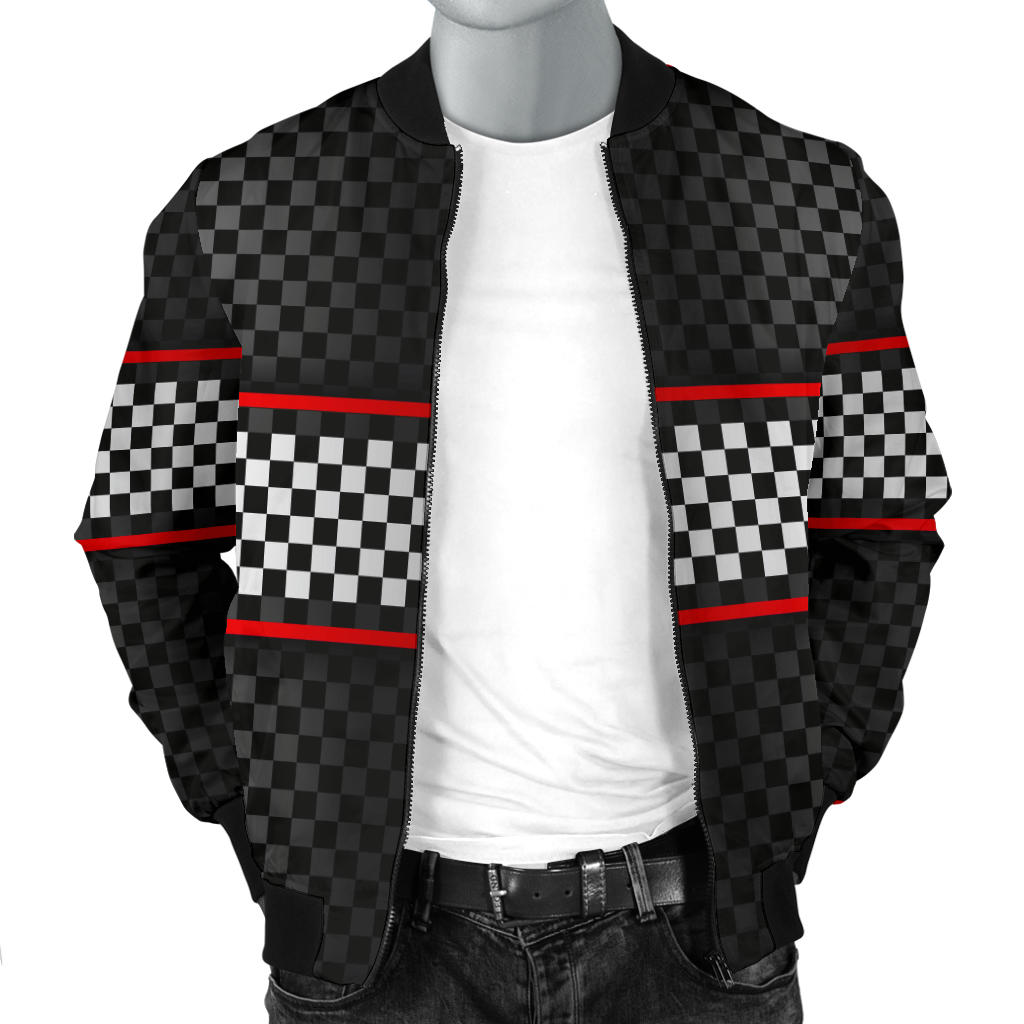 Checkered Flag Red Line Style Men Bomber Jacket