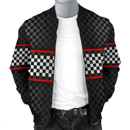 Checkered Flag Red Line Style Men Bomber Jacket