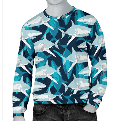 Shark Design Print Men Long Sleeve Sweatshirt