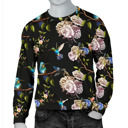 Hummingbird Flower Themed Print Men Long Sleeve Sweatshirt