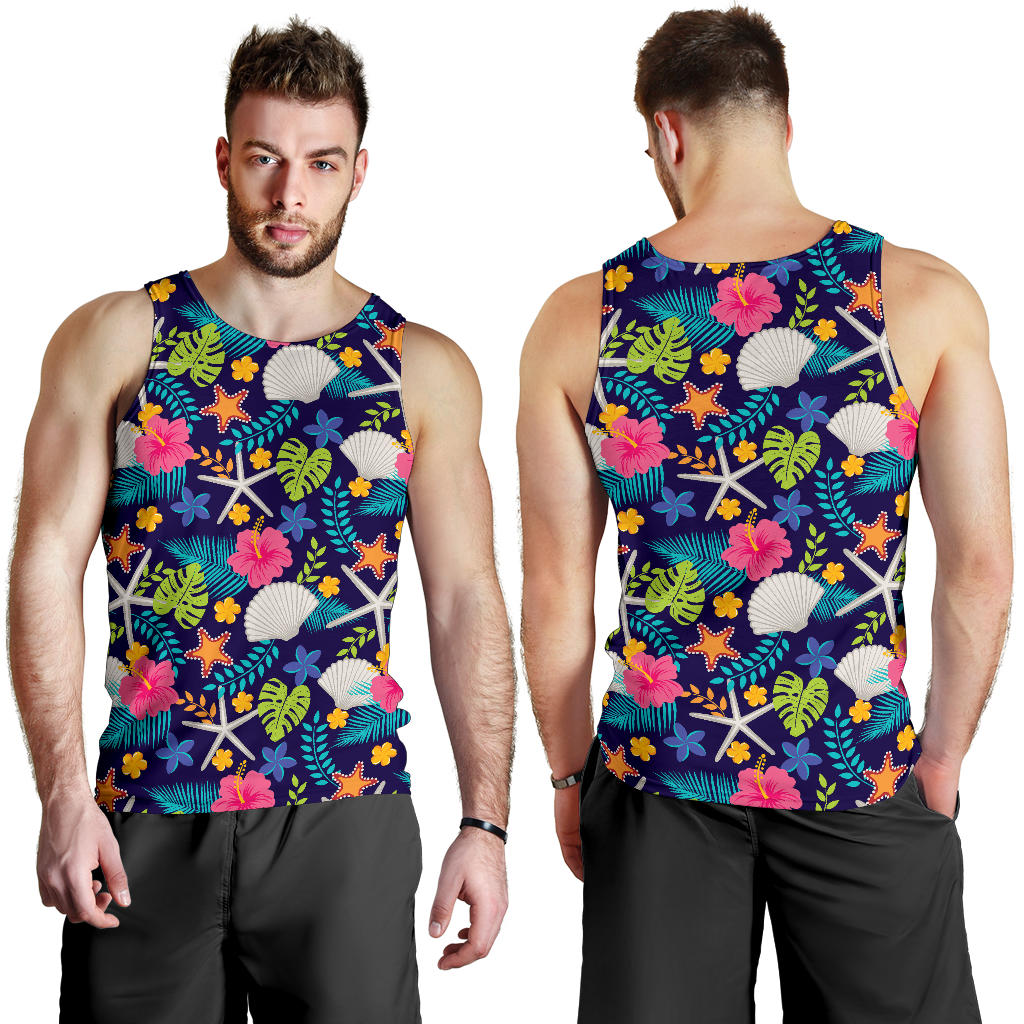 Beach Seashell Floral Theme Men Tank Top