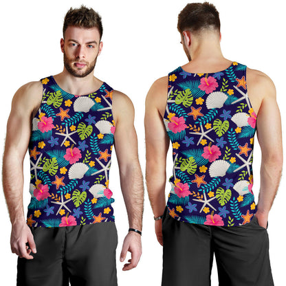 Beach Seashell Floral Theme Men Tank Top