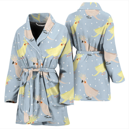 Cockatiel Pattern Print Design 03 Women Bathrobe