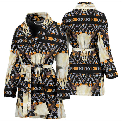 Buffalo Head Pattern Print Design 03 Women Bathrobe