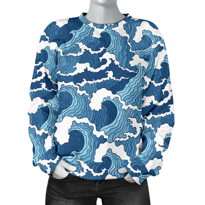 Wave Themed Pattern Print Women Long Sleeve Sweatshirt